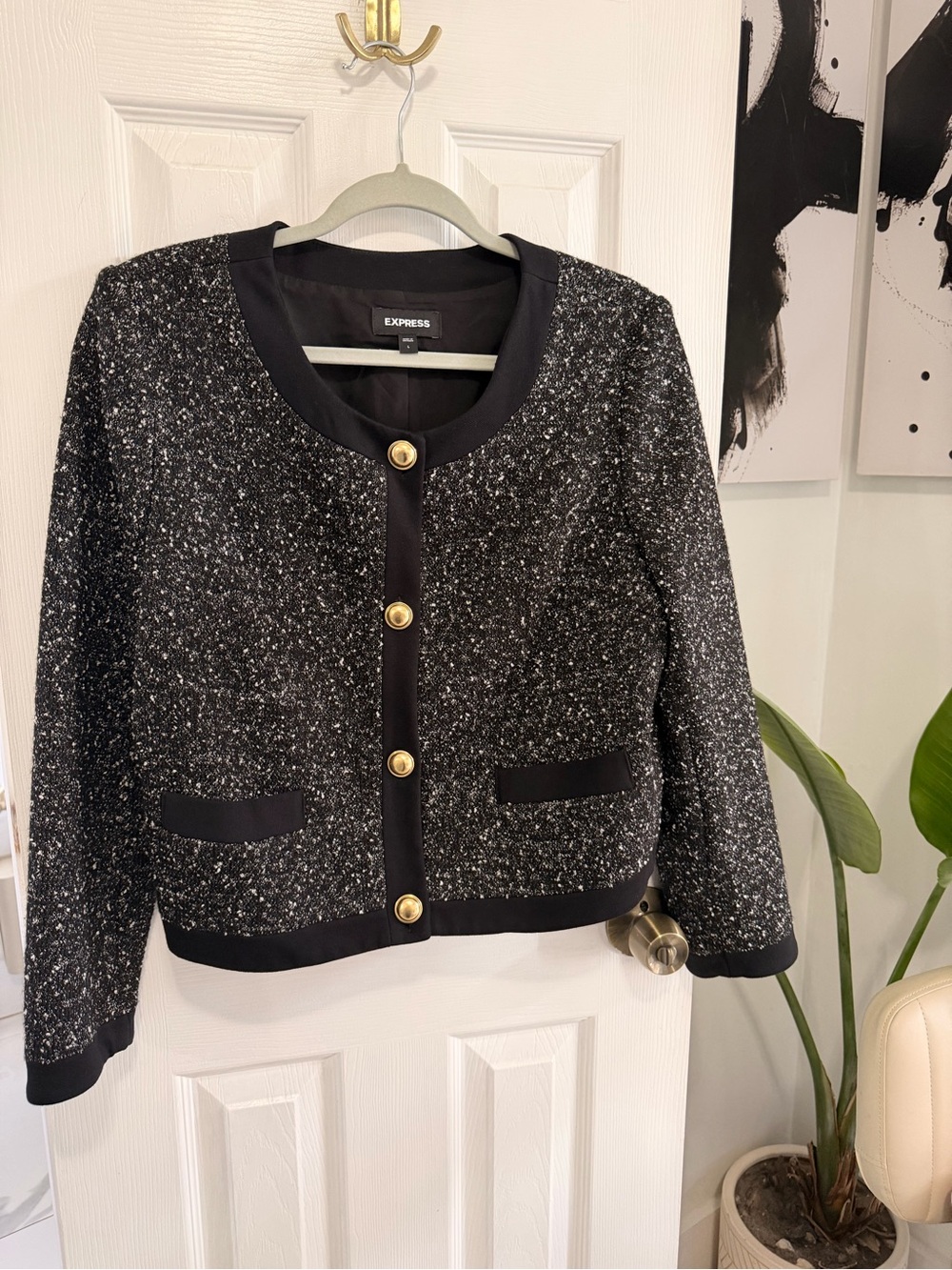 Express Black & Silver Tweed Button-Front Jacket